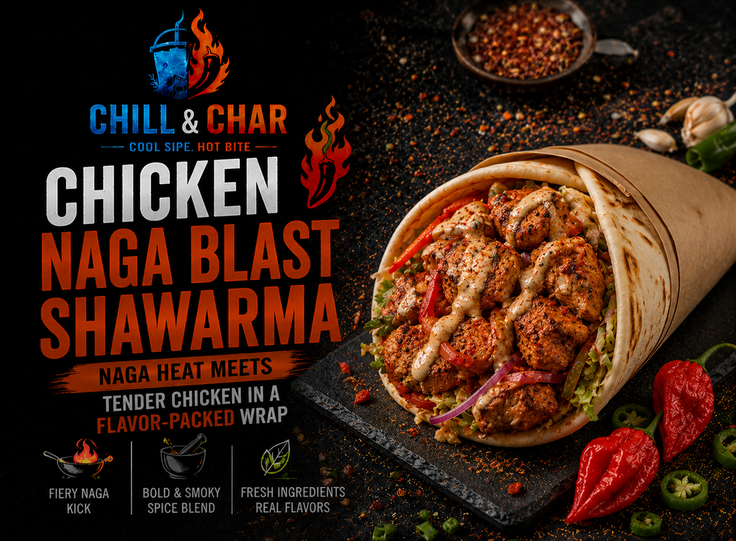 Chicken Naga Blast Shawarma